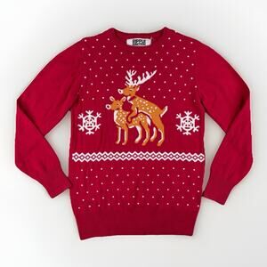 Ripple Junction Ugly Christmas Sweater Adult S Red Reindeer‎ Humping Tacky Knit